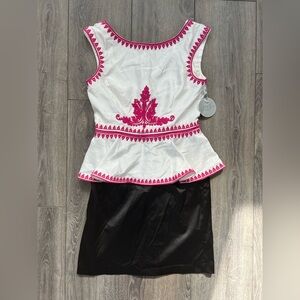 Pearl by Georgina Chapman of Marchesa White Top with Hot Pink Embroidered Trim